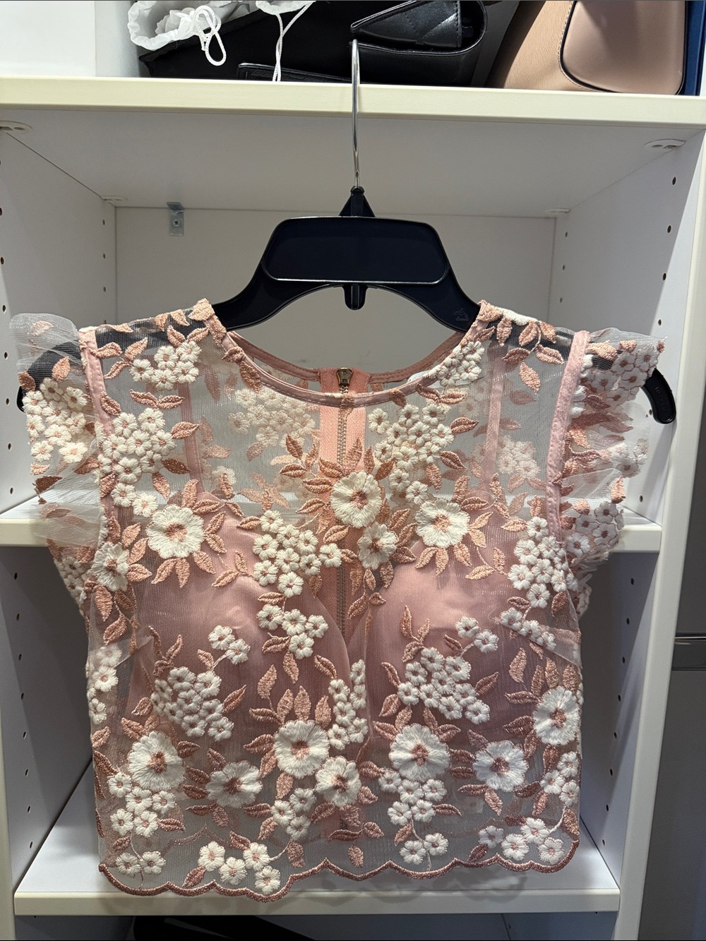 Blush Pink Floral Embroidered Sheer Dress Top